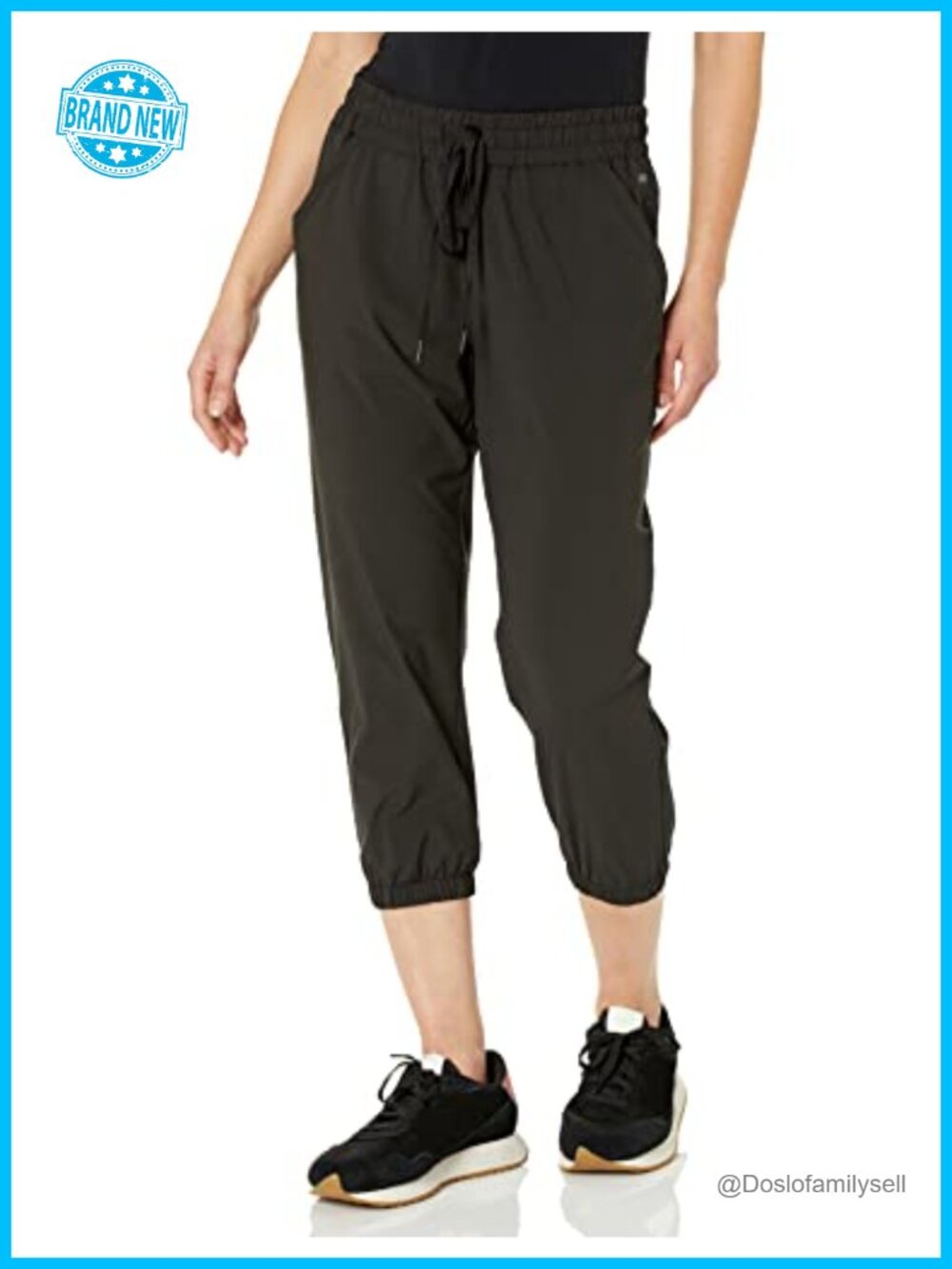 Women's Active Crop Jogger Pants Stretch Woven Elastic Waist Cuffed Workout